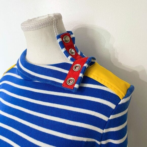 JC DE CASTELBAJAC LONG SLEEVE BLUE WHITE STRIPED TOP WITH YELLOW PATCH - XS - Picture 6 of 11